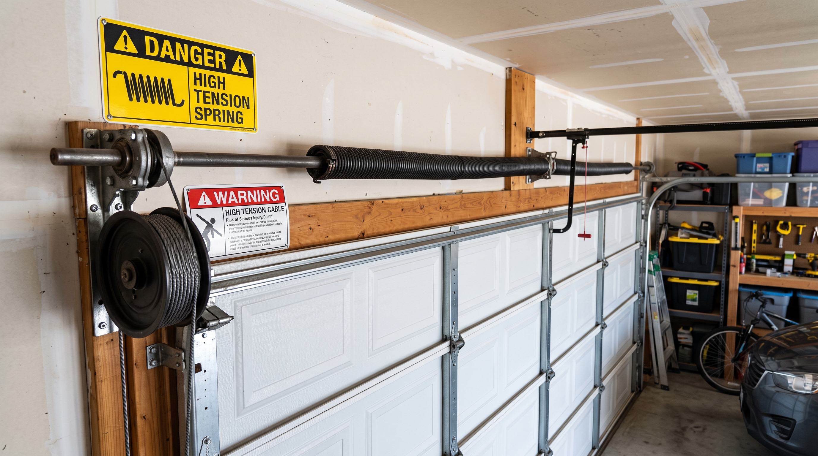 spring and cable warning signs image for Garage Doors Milpitas
