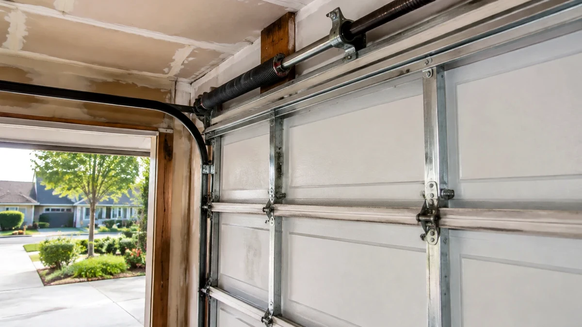 Milpitas garage door repair hardware showing tracks, rollers, hinges, and sectional door parts